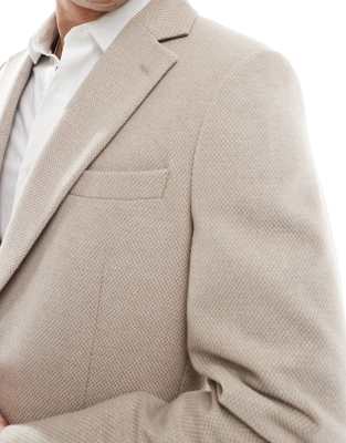 ASOS DESIGN wool blend slim suit jacket in camel weave