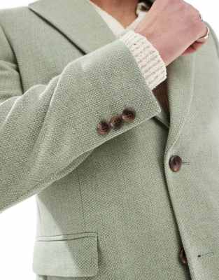 Asos Design Wool Blend Slim Suit Jacket In Green