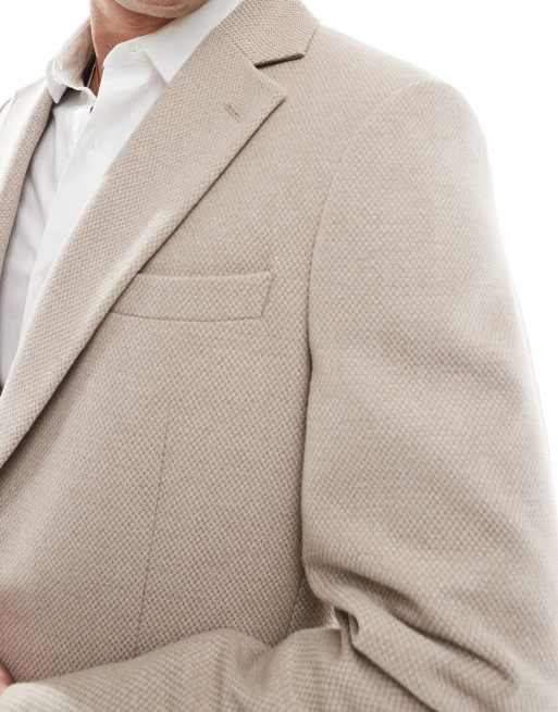 ASOS DESIGN wool blend slim suit jacket in stone weave, 3 of 5