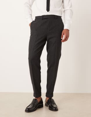 Asos Design Wool Blend Slim Suit Pants Black Plaid In Black