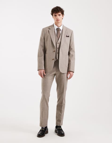 ASOS DESIGN wool blend slim suit pants in beige - view 1