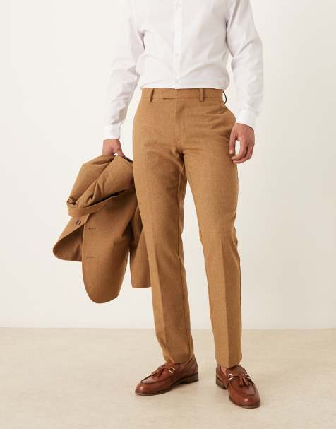 ASOS DESIGN wool blend slim suit pants in brown - view 1