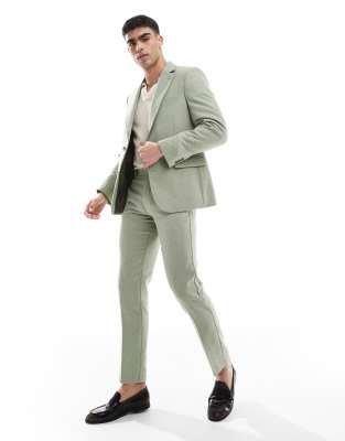 Asos Design Wool Blend Slim Suit Pants In Green