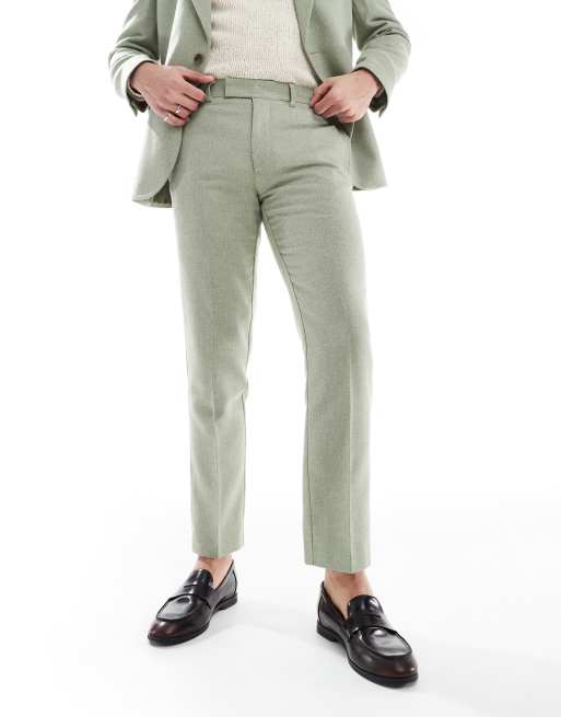 ASOS DESIGN wool blend slim suit pants in green weave
