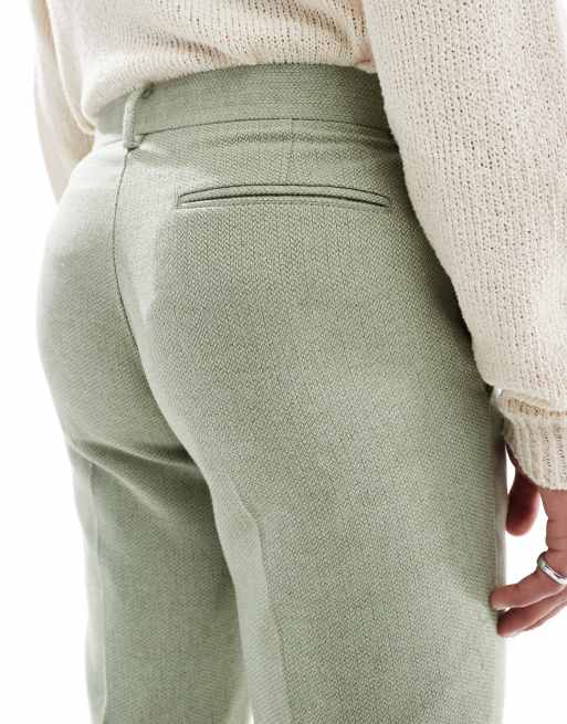 ASOS DESIGN wool blend slim suit pants in green weave