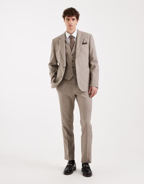 ASOS DESIGN wool blend slim suit set in beige - view 1