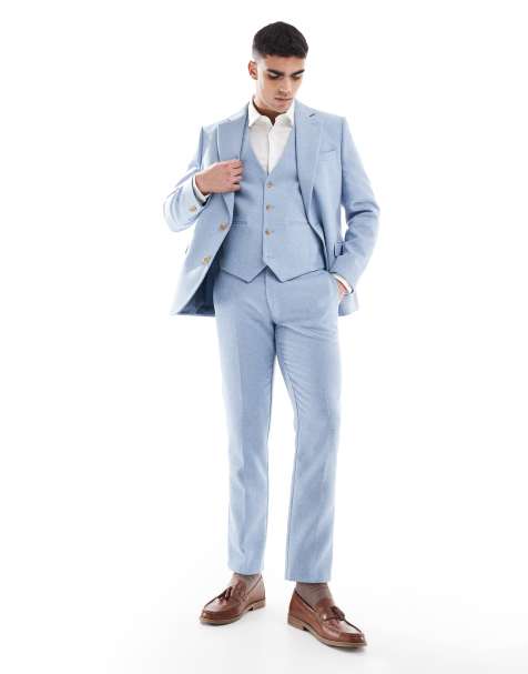 ASOS DESIGN wool blend slim suit trousers in blue weave - view 1
