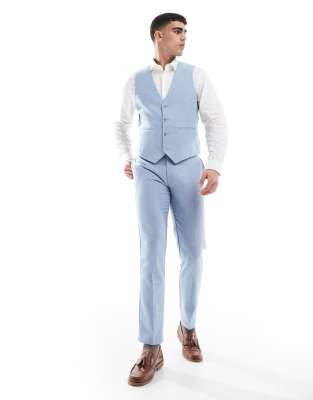 Asos Design Wool Blend Slim Suit Vest In Blue