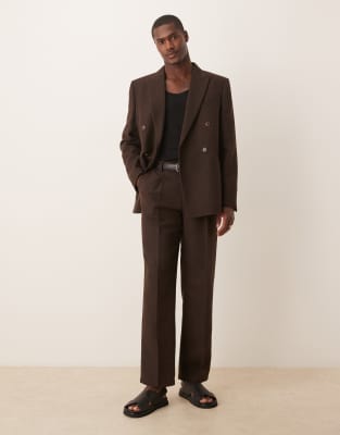 wool blend straight leg suit pants in brown