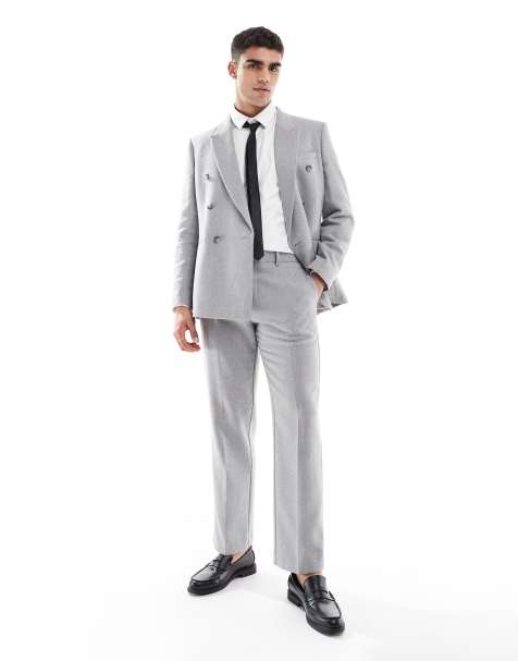 ASOS DESIGN wool blend straight suit trousers in grey basketweave