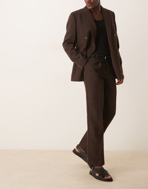 ASOS DESIGN wool blend straight leg suit pants in brown