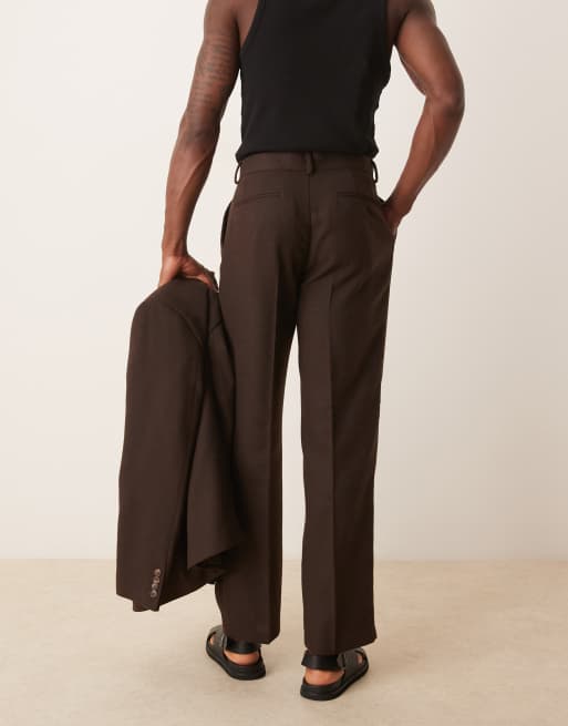 ASOS DESIGN wool blend straight leg suit pants in brown