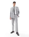 [ASOS DESIGN] ASOS DESIGN wool blend straight suit pants in grey basketweave W30 L30 Mid grey
