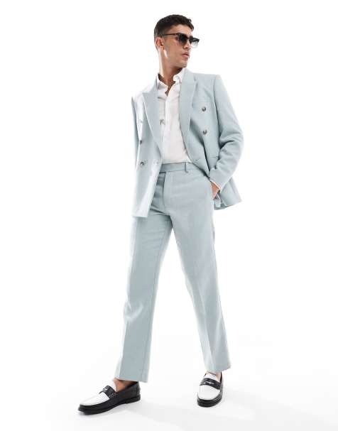 ASOS DESIGN wool blend straight suit pants in light blue basketweave - view 1