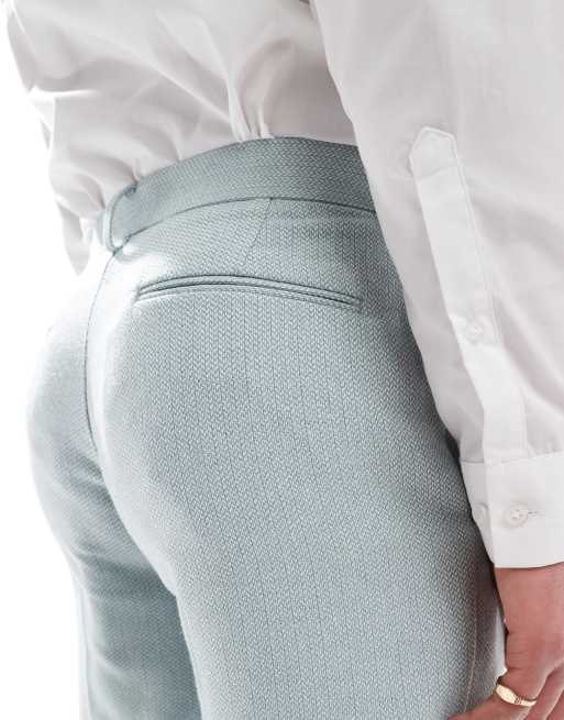 ASOS DESIGN wool blend straight suit trousers in light blue basketweave, 4 of 5