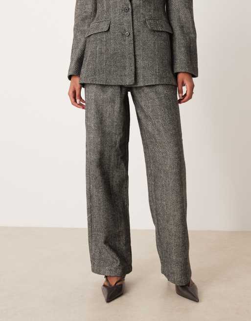 ASOS DESIGN wool blend tailored barrel suit pants in brushed mono herringbone , 2 of 4