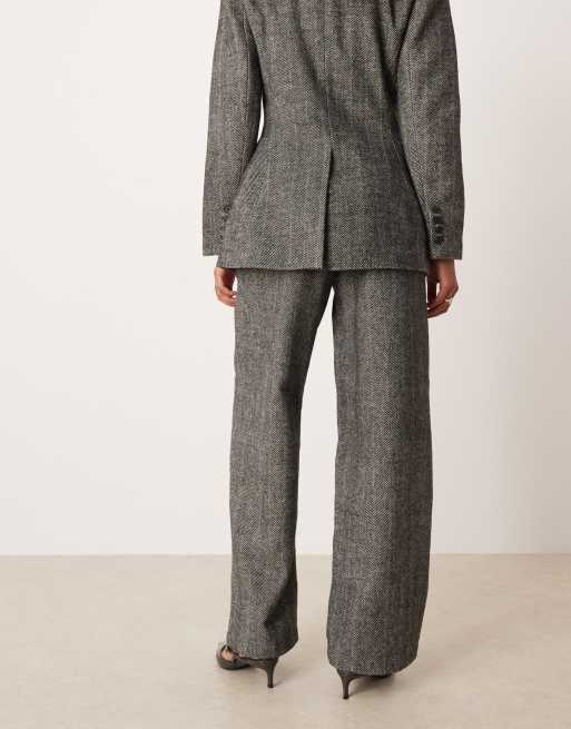 ASOS DESIGN wool blend tailored barrel suit pants in brushed mono herringbone , 4 of 4