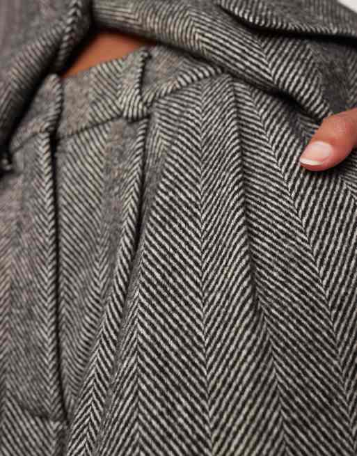 ASOS DESIGN wool blend tailored barrel suit trousers in brushed mono herringbone , 3 of 4