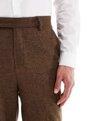 Asos Design Wool Blend Tapered Suit Pants In Brown