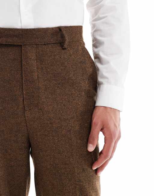 brown tweed dress pants Brown Herringbone Tweed Pants - All Bottoms main image 0