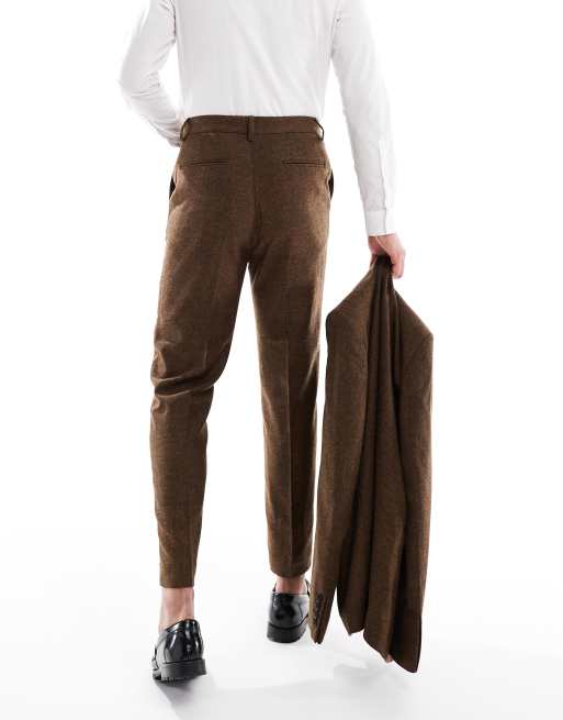 ASOS DESIGN wool blend tapered suit pants in dark brown, 3 of 5