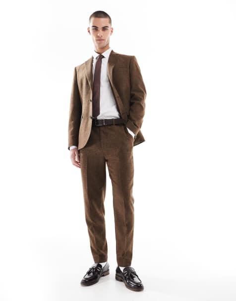 ASOS DESIGN wool blend tapered suit trousers in dark brown - view 1