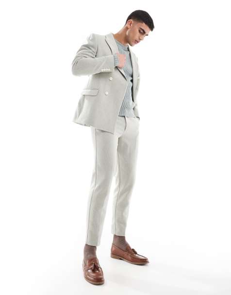 ASOS DESIGN wool blend tapered suit trousers in sage green weave - view 1