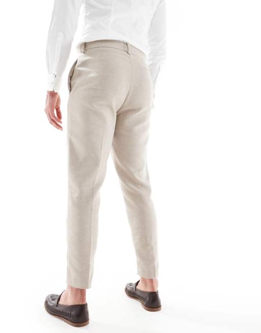 ASOS DESIGN wool blend tapered suit trousers in stone weave, 2 of 5