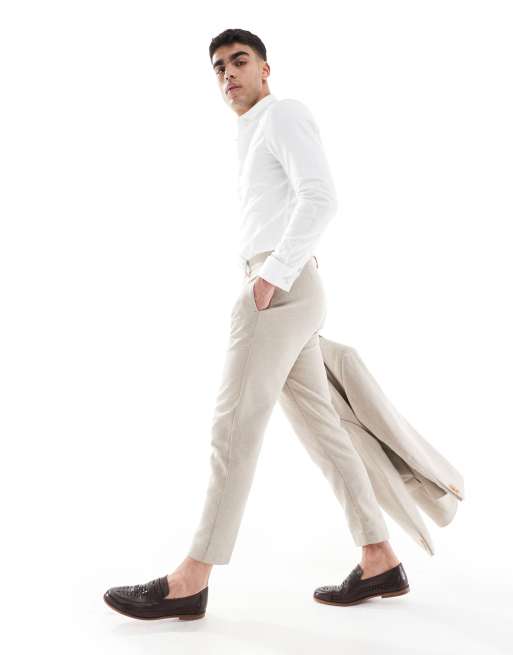 ASOS DESIGN wool blend tapered suit trousers in stone weave, 5 of 5