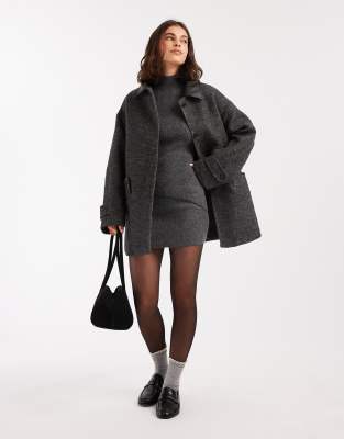 Asos Design Wool Blend Textured Jacket With Collar In Black