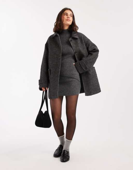 ASOS DESIGN wool blend textured jacket with collar in herringbone