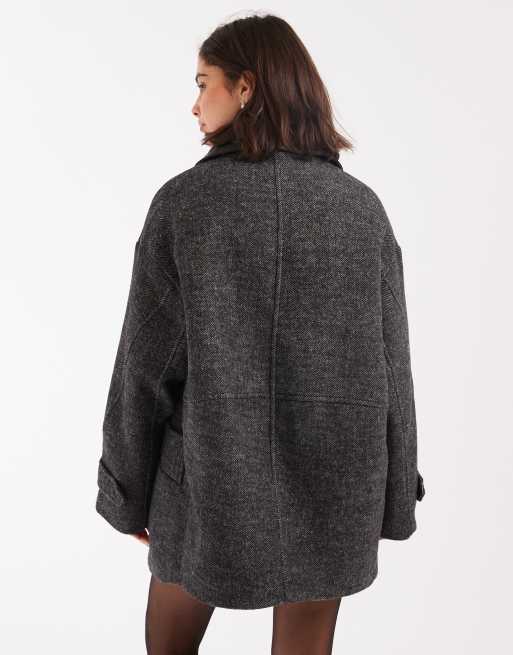 ASOS DESIGN wool blend textured jacket with collar in herringbone