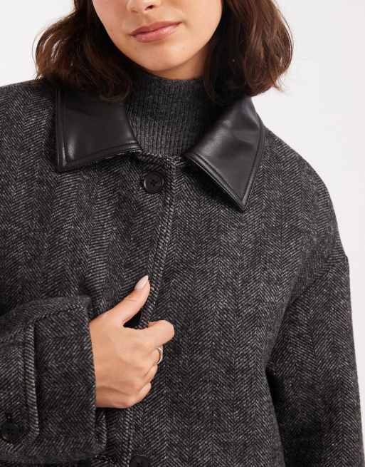 ASOS DESIGN wool blend textured jacket with collar in herringbone