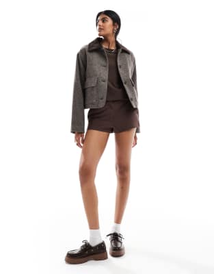 Asos Design Wool Blend Top Collar Jacket In Multi