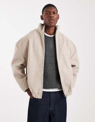 Asos Design Wool Blend Track Jacket In Neutral