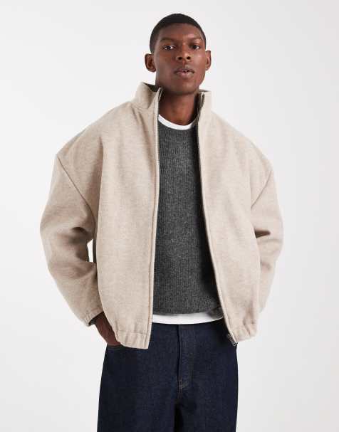 ASOS DESIGN wool blend track jacket in stone - view 1
