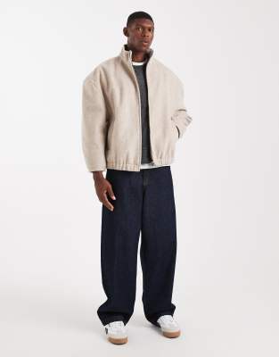 Asos Design Wool Blend Track Jacket In Neutral