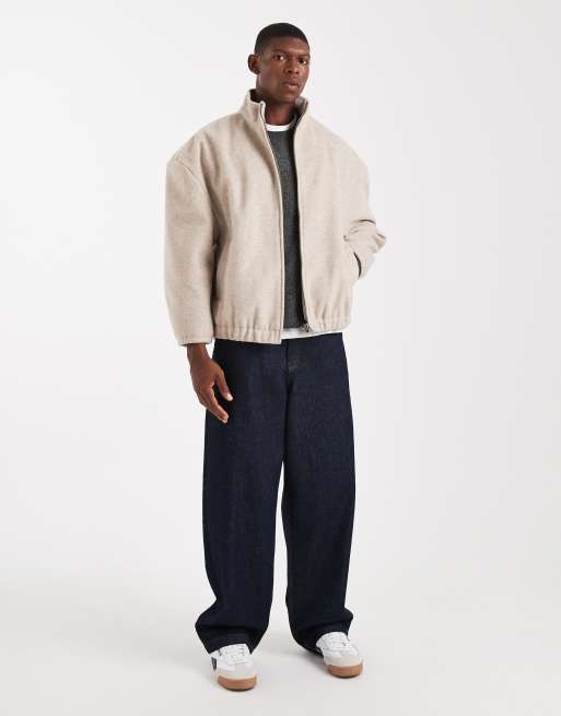 ASOS DESIGN wool blend track jacket in stone