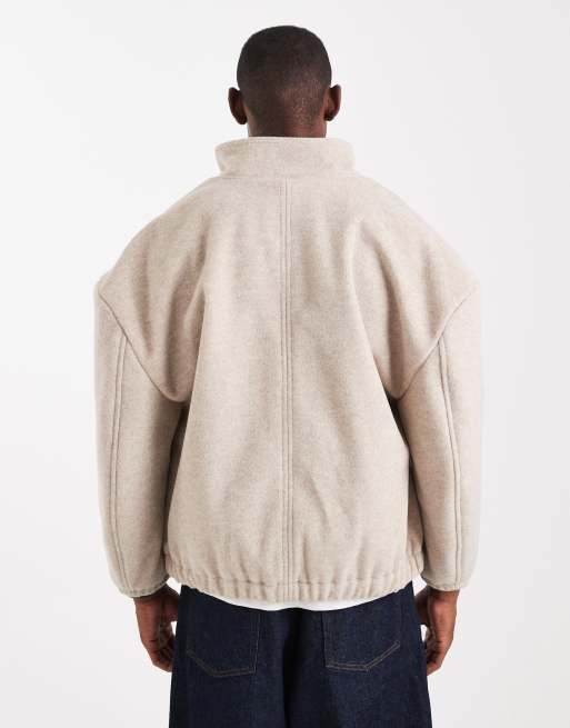 ASOS DESIGN wool blend track jacket in stone