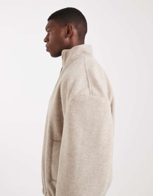 ASOS DESIGN wool blend track jacket in stone