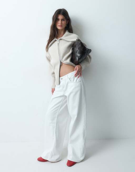 ASOS DESIGN wool blend waisted zip up sweater in oatmeal, 2 of 4