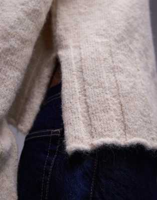 Asos Design Wool Blend Wide Sleeve Knitted Sweater In Neutral