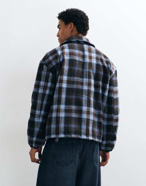 ASOS DESIGN wool check jacket in blue, 4 of 5
