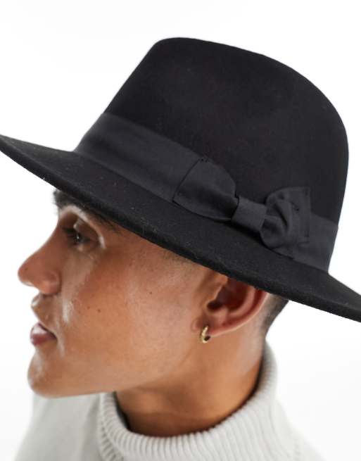 ASOS DESIGN wool fedora hat with size adjuster in black