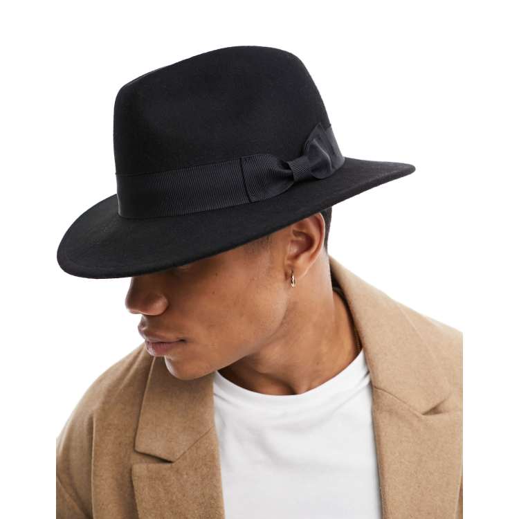 ASOS Design Wool Fedora Hat with Size Adjuster in Black