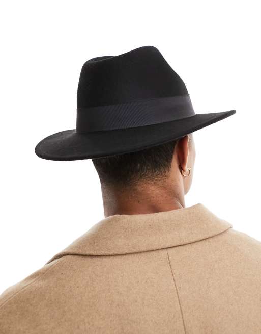 ASOS DESIGN wool fedora hat with size adjuster in black