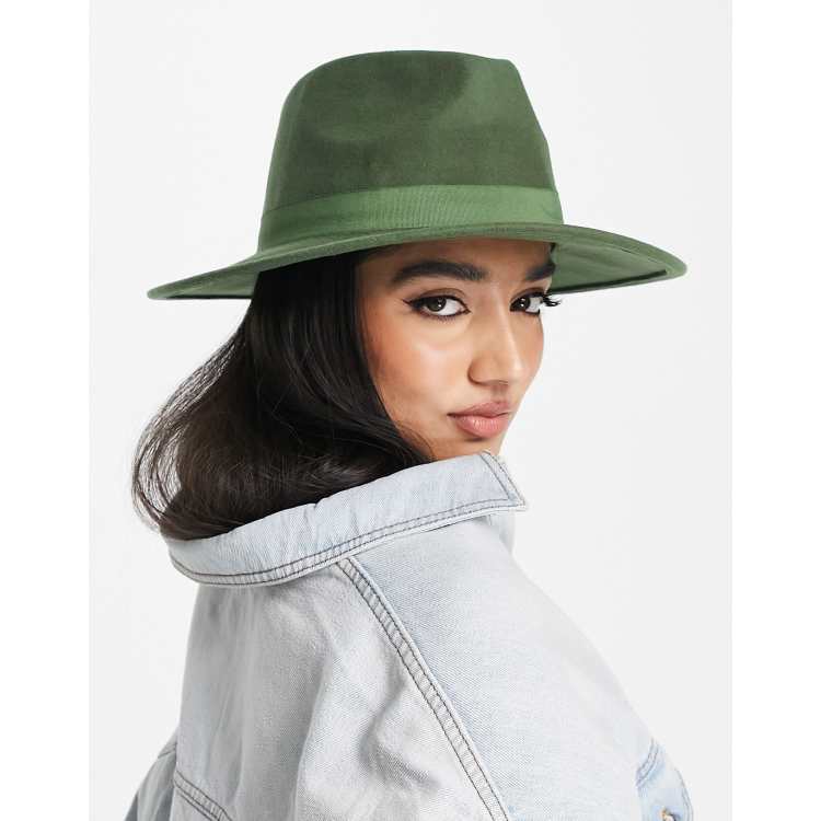 ASOS DESIGN wool fedora with adjuster in green