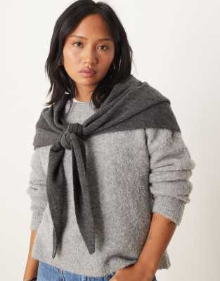 Asos Design Wool Knit Triangle Scarf In Gray