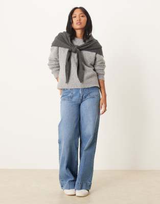 Asos Design Wool Knit Triangle Scarf In Gray