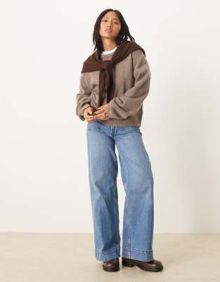 Asos Design Wool Knit Triangle Scarf In Brown